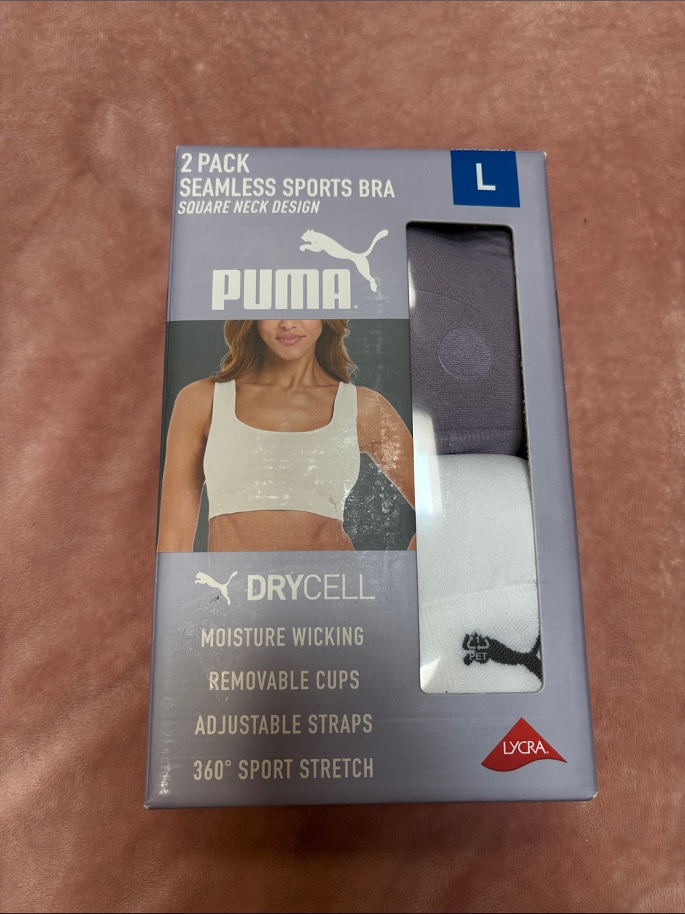 Puma 2-Pack Seamless Sports Bras in White & Purple
